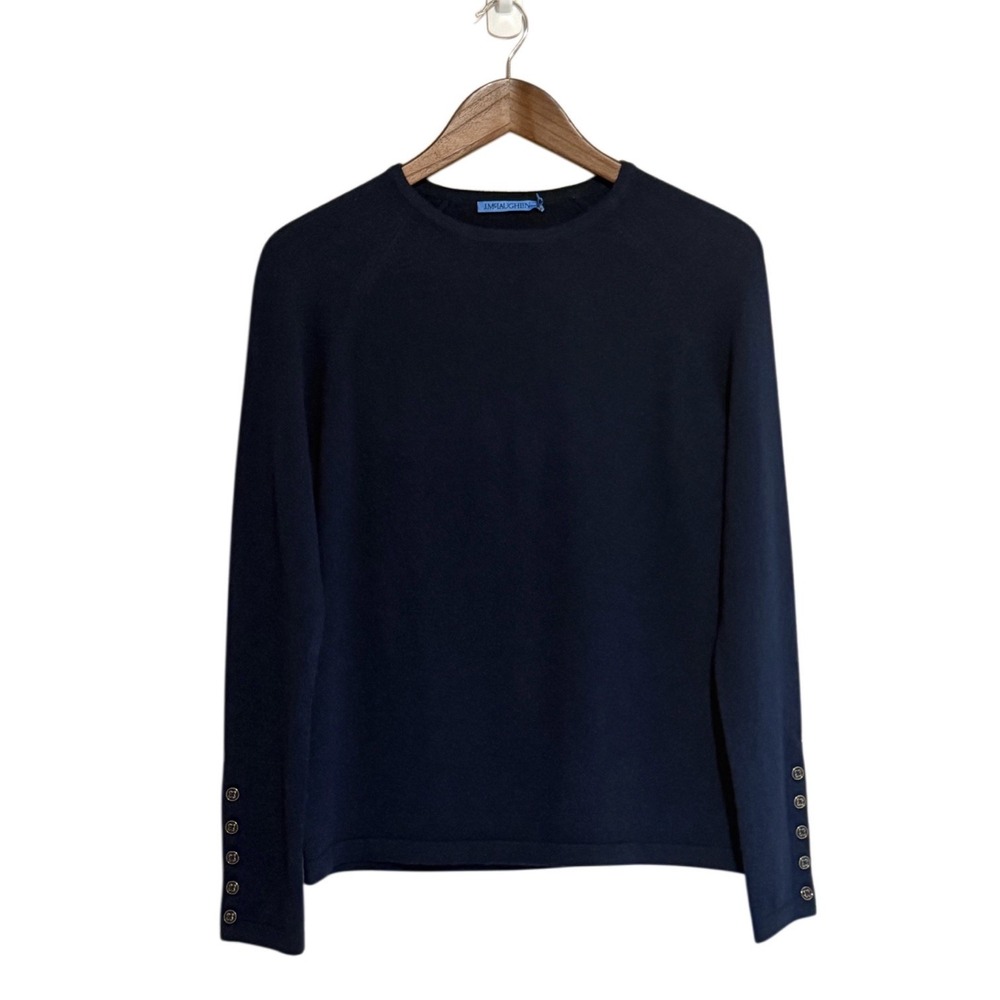 J. Mclaughlin Cashmere Sweater Navy Blue Button Preppy Nautical Crewneck Medium